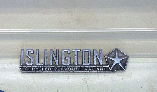 Vintage islington car dealer chrysler plymouth valiant emblem part sign