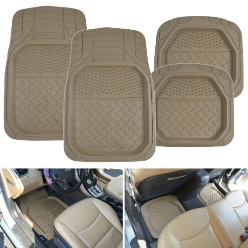 Deep dish shell floor mats - heavy duty rubber in beige diamond plate texture