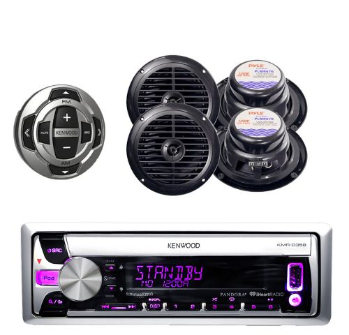 Kenwood marine pandora cd mp3 usb radio w/ 4x 6.5&#034; blk speakers and wired remote