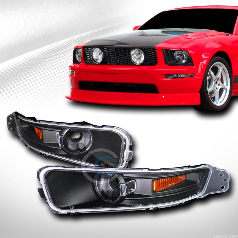 Black amber front signal bumper lights corner lamps jy 05-09 ford mustang v6 v8