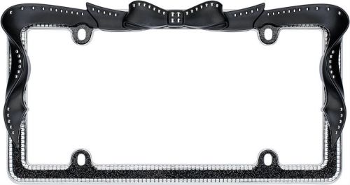 Chrome/black ribbon girl dress bling license plate frame for usa car-truck-suv