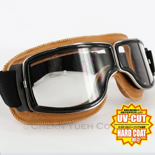 Ce goggles sunglass eye wear beige frame clear lens cruiser bobber cafe racer