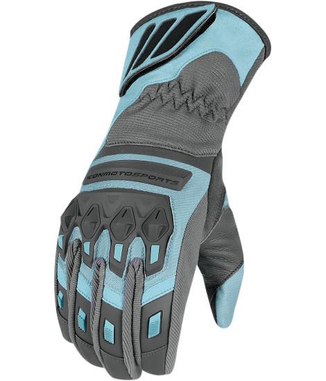 Icon citadel womens waterproof motorcycle gauntlet gloves blue l lg large