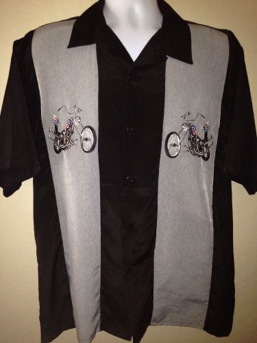 Chrome eagle embroidered motorcycle lounge shirt. euc! size l