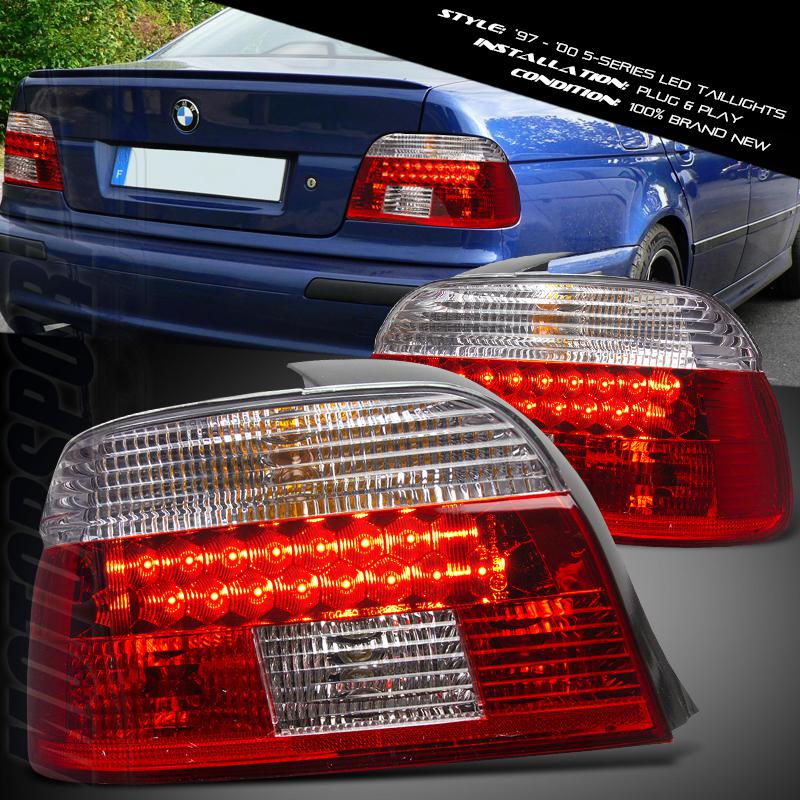 1997-2000 bmw 528i 540i red clear tail lamp e39 5-series m5 led brake light pair