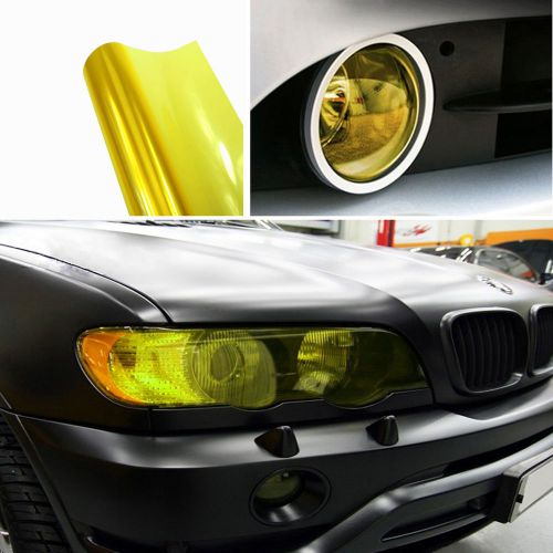 Fog tail headlight drl cover film yellow decorative vinyl wrap 12&#034;*40&#034; for bmw