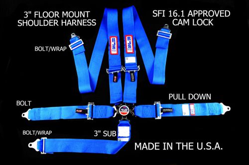 Rjs racing sfi 16.1 cam lock 5 point seat belt harness floor mount blue 1034903
