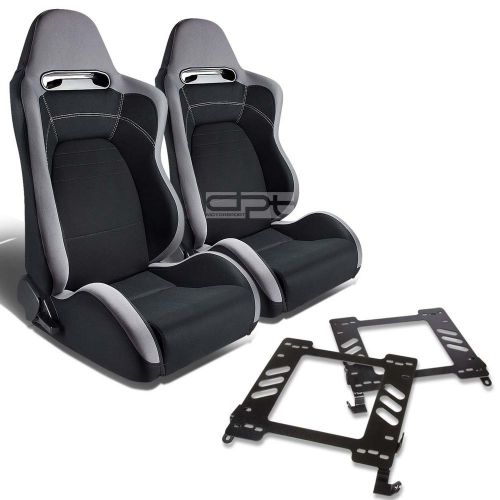 Type-r racing seat gray black cloth+silder/rail+for 02-07 wrx/sti bracket x2