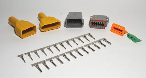 Deutsch dt 12-pin genuine connector kit 14-16awg stamp contacts &amp; yellow boots