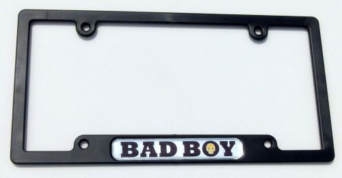 Bad boy flag black plastic car license plate frame with domed colour flag lens