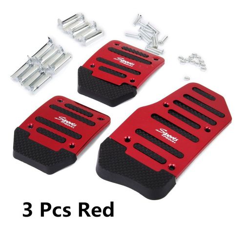 3 pcs red aluminium alloy racing sports manual automobiles non-slip foot pedals