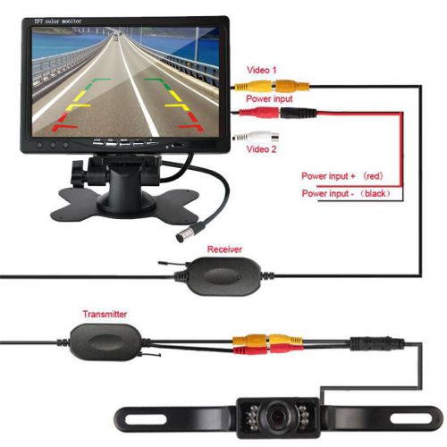 7&#034; tft lcd car rear view backup monitor+wireless parking night vision camera kit