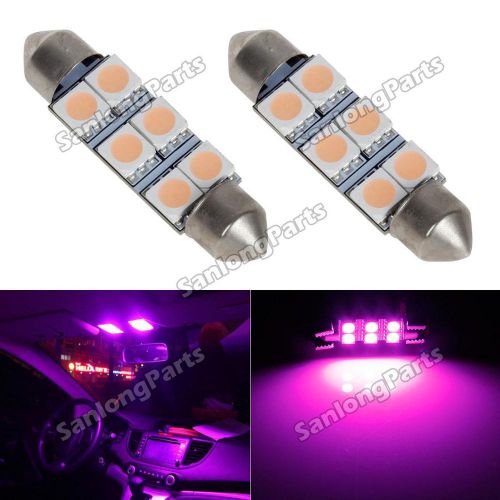 2x pink purple 42mm 43mm festoon led bulbs light interior dome map 6-5050-smd