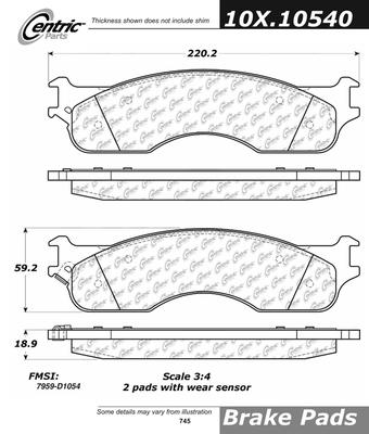 Centric 300.10540 brake pad or shoe, front-premium semi-met pads w/shims