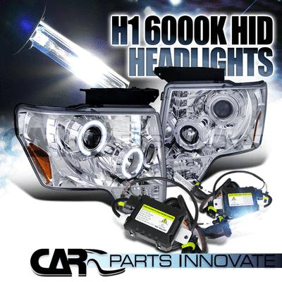 09-13 f150 f-150 chrome halo led projector headlight+h1 6000k hid conversion kit