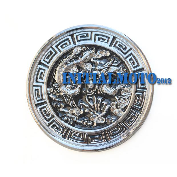 Chinese style chrome metal tone dragon phoenix pattern emblem logo badge sticker