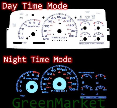 95-98 chevy c/k 1500 silverado white face blue indiglo glow gauges