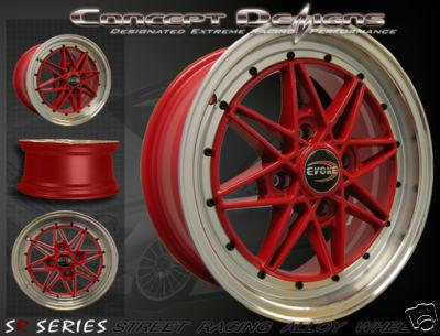 15" evoke™ c16 wheels rims alloy 4 lug red pcd 4x100  new