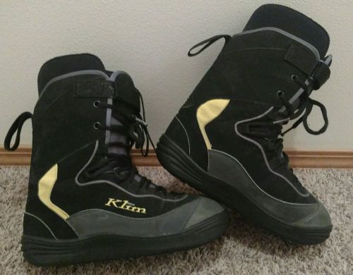 Klim aggressive sled wear snowmobile boots, black, mens size 10m women&#039;s 11