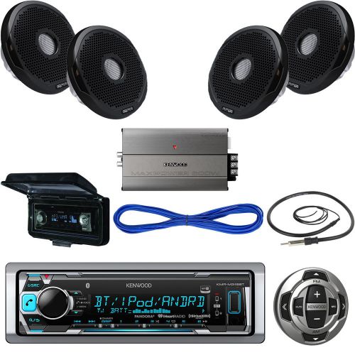 Kenwood bluetooth marine usb radio,remote,cover,6&#034;200w speakers/wire,amp,antenna