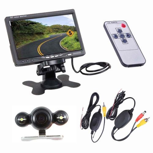 7&#034; lcd screen car rear view backup mirror monitor+wireless reverse ir camera kit