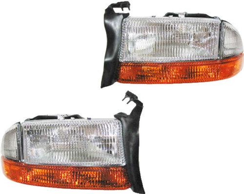 New dakota durango left & right front headlight lamp assembly set with signal