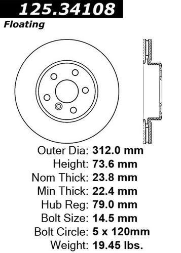 Centric 125.34108 front brake rotor/disc-high carbon rotor-preferred