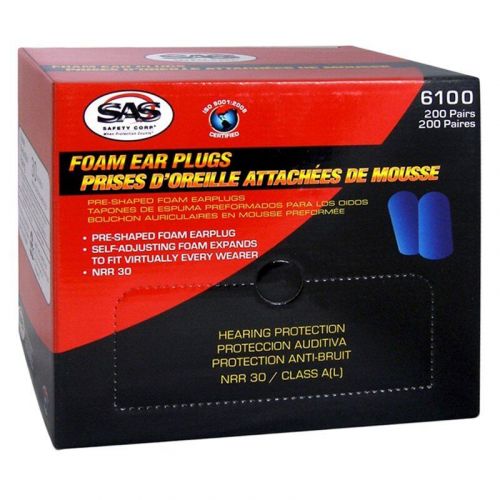 Sas safety 31 db blue foam disposable tapered uncorded earplugs 200 pairs