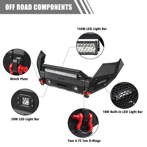 Steel front/rear bumper for 2016-2023 toyota tacoma w/winch plate / led lights