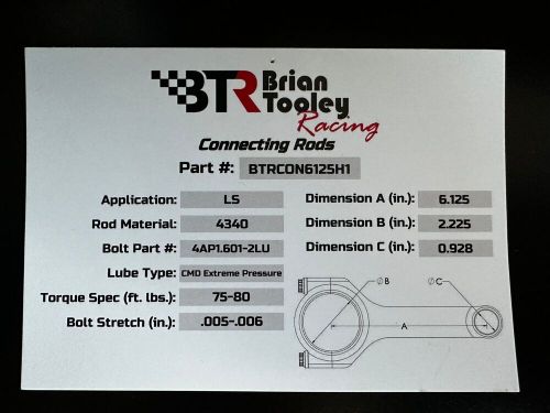 Btr 4340 forged h-beam ls connecting rods 6.125&#034; length .927&#034; pin brian tooley