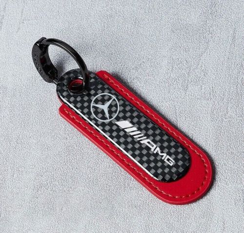 Real carbon fiber+red leather keychain key fob key ring for amg