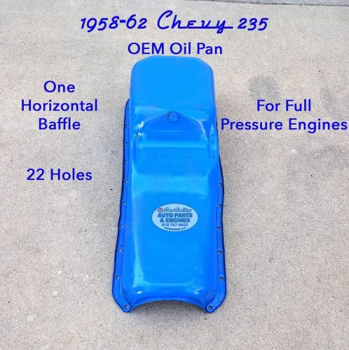 1958-1962 chevy 235 oem oil pan, 1 horizontal baffle, 22 holes, full pressure