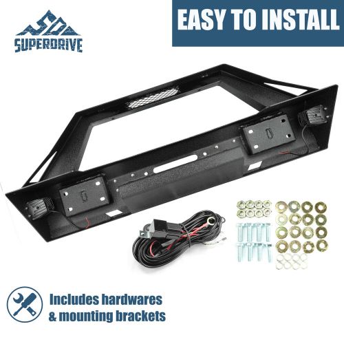 Black off-road front bumper with led lights for 2007-2022 jeep wrangler jk / jl