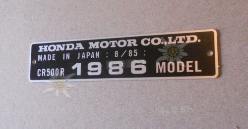 Honda cr500r headtube 1986 8/85 9/85 or 10 tag id plate same original not decal