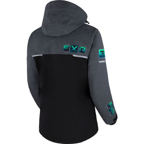 Fxr snowmobile womens maverick insulated jacket - black/mid grey heather/mint f