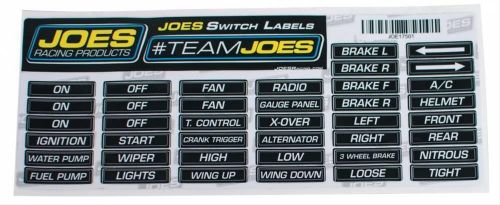 Joes racing products switch panel labels 17501