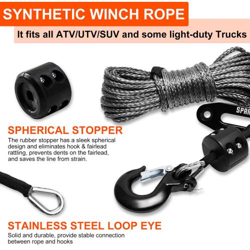 1/4&#034; x 50&#039; for towing synthetic winch line cable rope w/ sleeve + hook+stopper