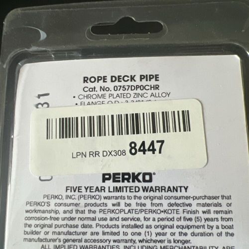 Perko rope deck pipe 0757dp0chr chrome plated made is usa new with box