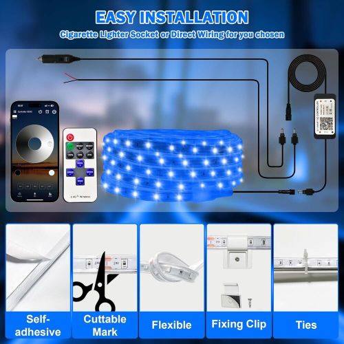 50ft waterproof marine led strip lights with remote, pontoon boat 50ft, blue