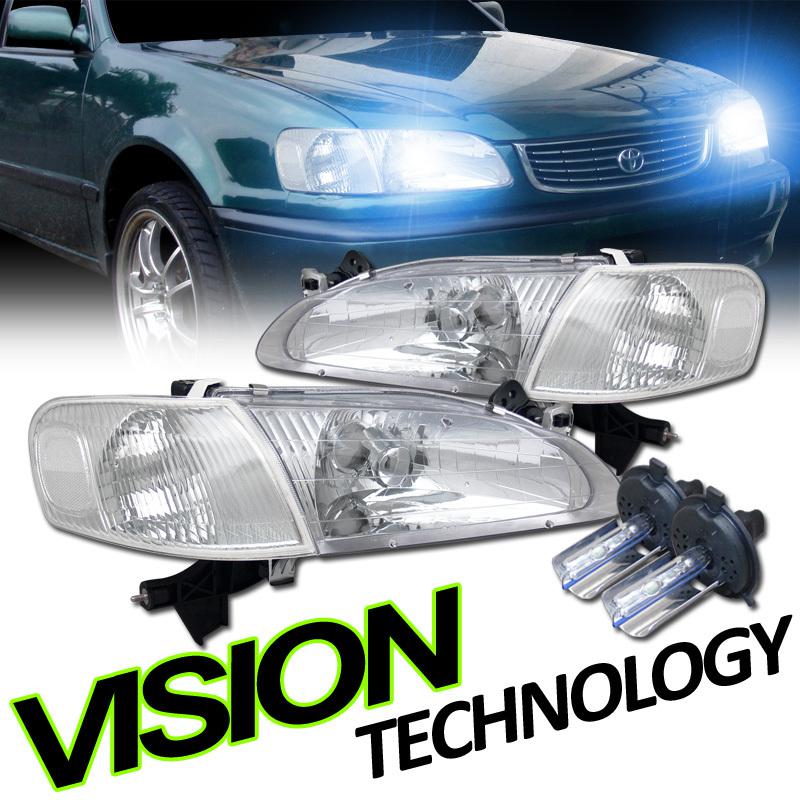 98-00 toyota corolla chrome housing clear lens headlights+corner light+xenon hid