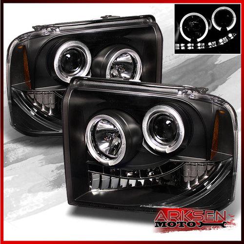 05-07 ford f250/f350/f450/f550 excursion halo projector led headlights black set