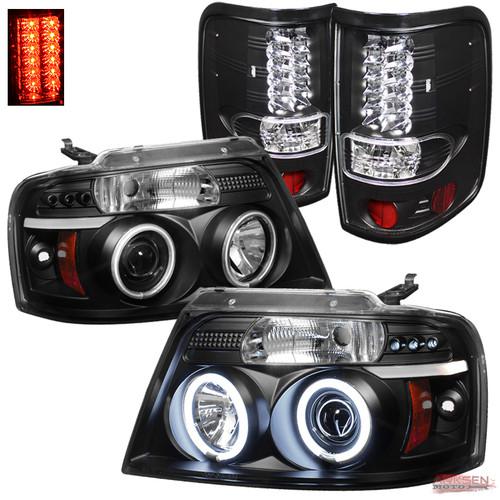 04-08 ford f150 ccfl halo led projector headlights+led tail lights combo set