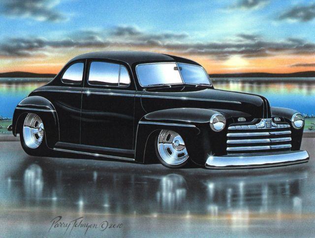 1946 ford coupe streetrod car automotive art print black