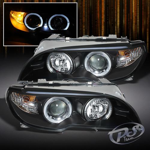 04-06 bmw e46 3-series 2dr coupe dual halo projector black headlights lamps