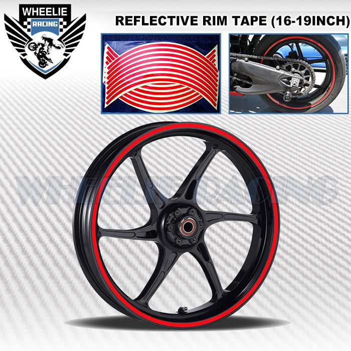 Red reflective rim tape wheel stripe moto bike auto decal stick 16 17 18 19 inch