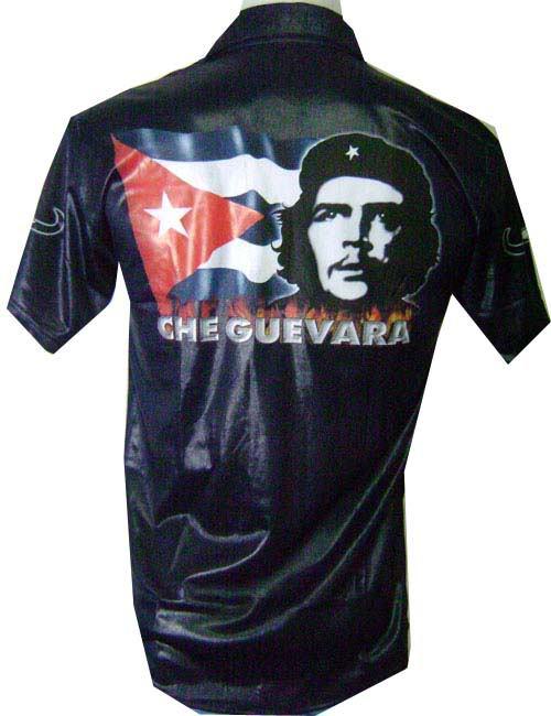 New che guevara tattoo leather look biker darkblue shirt punk mens jacket sz m