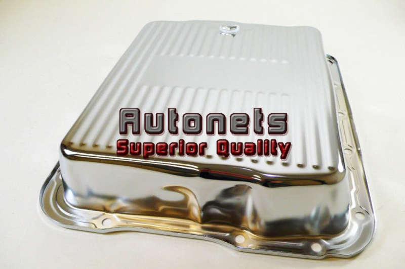 Chevy gm turbo 700r4 4l60e chrome steel transmission pan finned stock depth