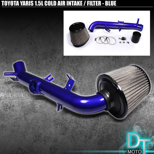 Stainless washable cone filter + cold air intake 06-11 toyota yaris 1.5l blue