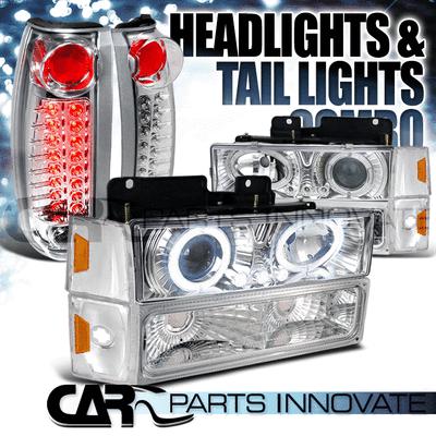 1988-1993 c10 c/k chrome projector headlights+bumper corner lamps+led tail light