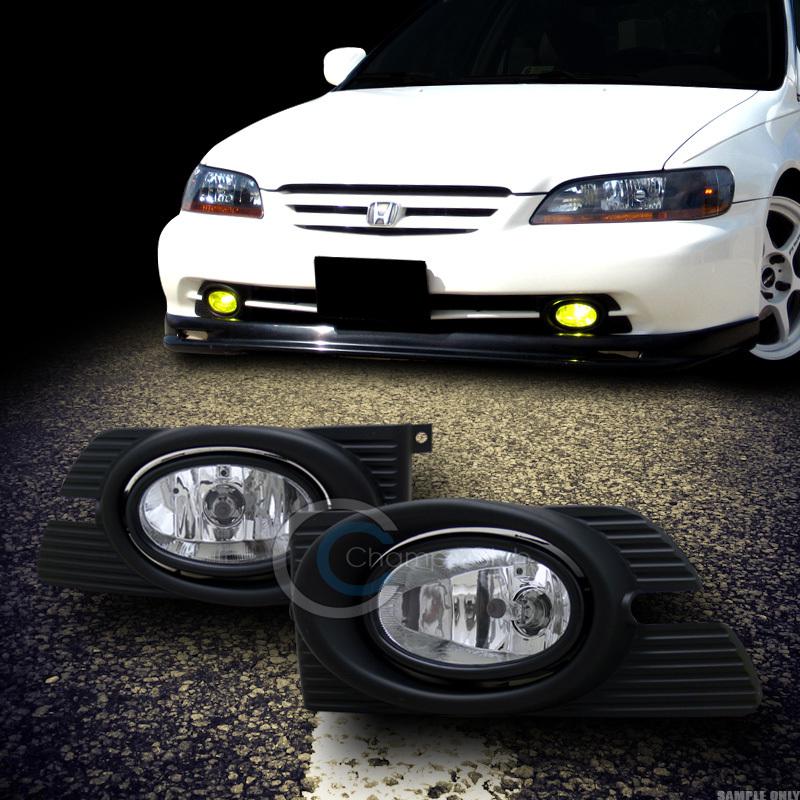 Jdm chrome clear front bumper fog lights lamps+switch 01-02 honda accord 4d/4dr